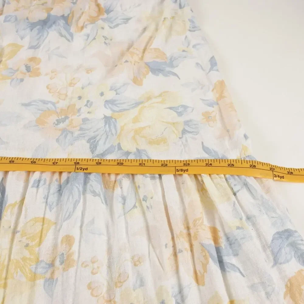 Abercrombie & Fitch Asymmetrical Yellow Blue Floral Linen Tiered Maxi Dress L